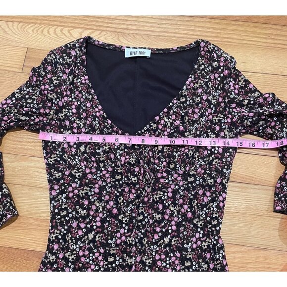Vtg Y2K Byer Too Womens Chocolate Brown Floral Babydoll Dress Size XS Dark Fairy - Picture 8 of 12